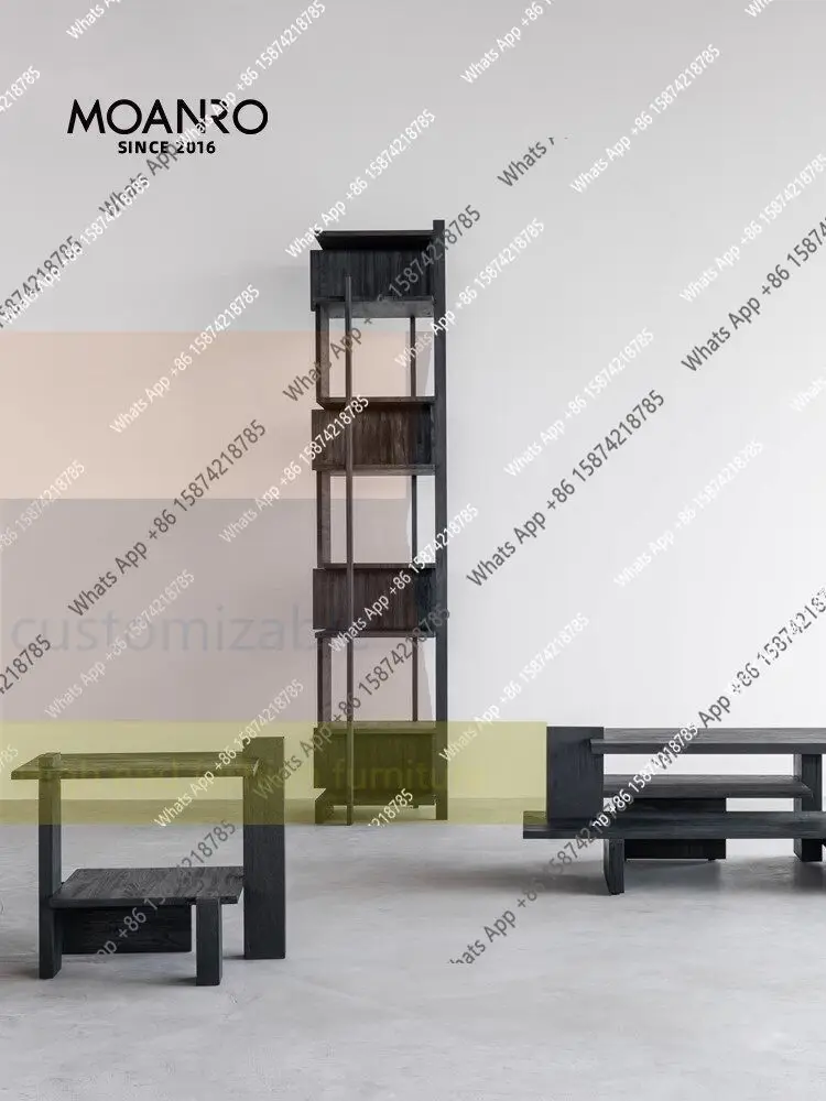 il-BJ Designer Rotating Bookshelf Corner Shelf Solid Wood Corner Cabinet  Cabinet Medieval Calligraphy Black Corner Floor Art