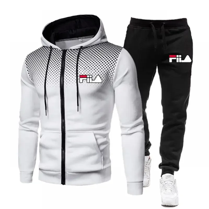 

2025 Men's Winter Warmth Fleece Jacket with Hooded Sweatshirt + Pants Casual Sportswear Casual Sport Jacket Running Set Men's Ca