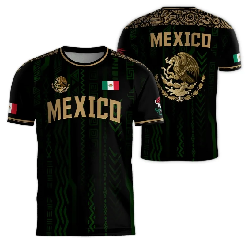 Mexico Aztec T-Shirt Men Women Mexican Eagle Emblem Graphic Tee Football Sportswear, Outdoor Casual Fashionable Streetwear