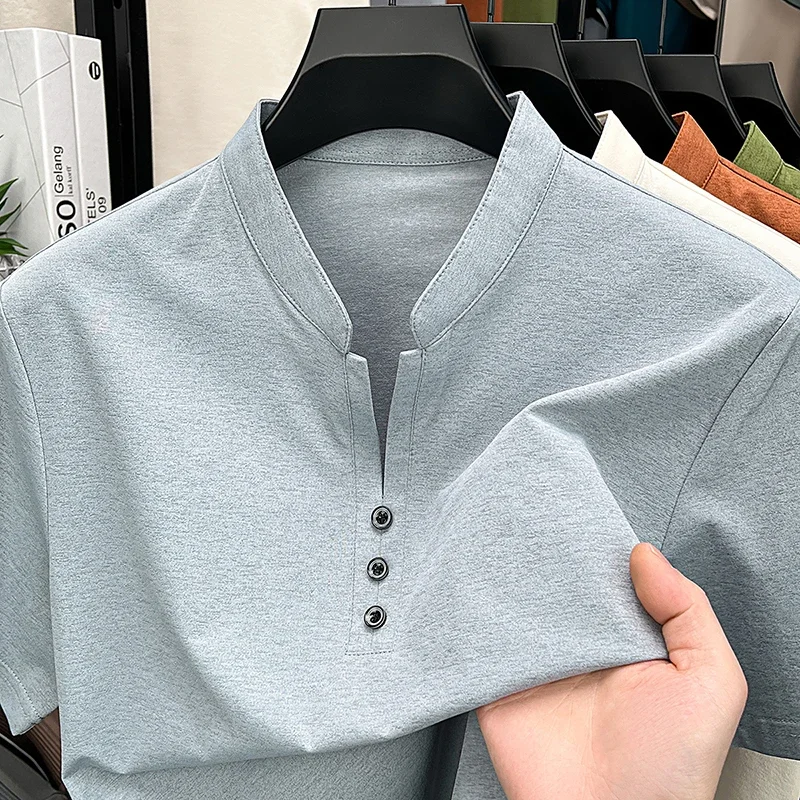 Men's Henley Neck Short Sleeve T Shirt With Three Button Placket Soft Breathable Fabric Casual Daily Wear