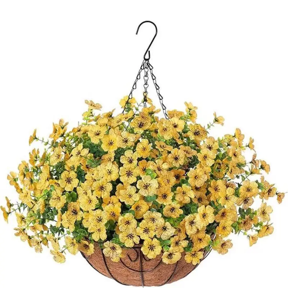 Dancing Orchid Artificial Hanging Basket Metal Coconut Liner Floral Rural Plant Ornament For Home Indoor Outdoor Garden