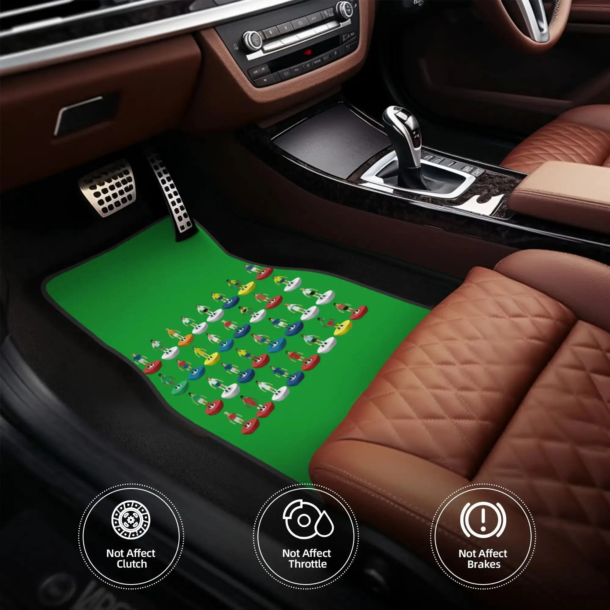 4pcs World Subbuteo Players Car Floor Mats - Durable Polyester Fiber, Fit For Cars, Playful Design With Soccer Players & Stadium