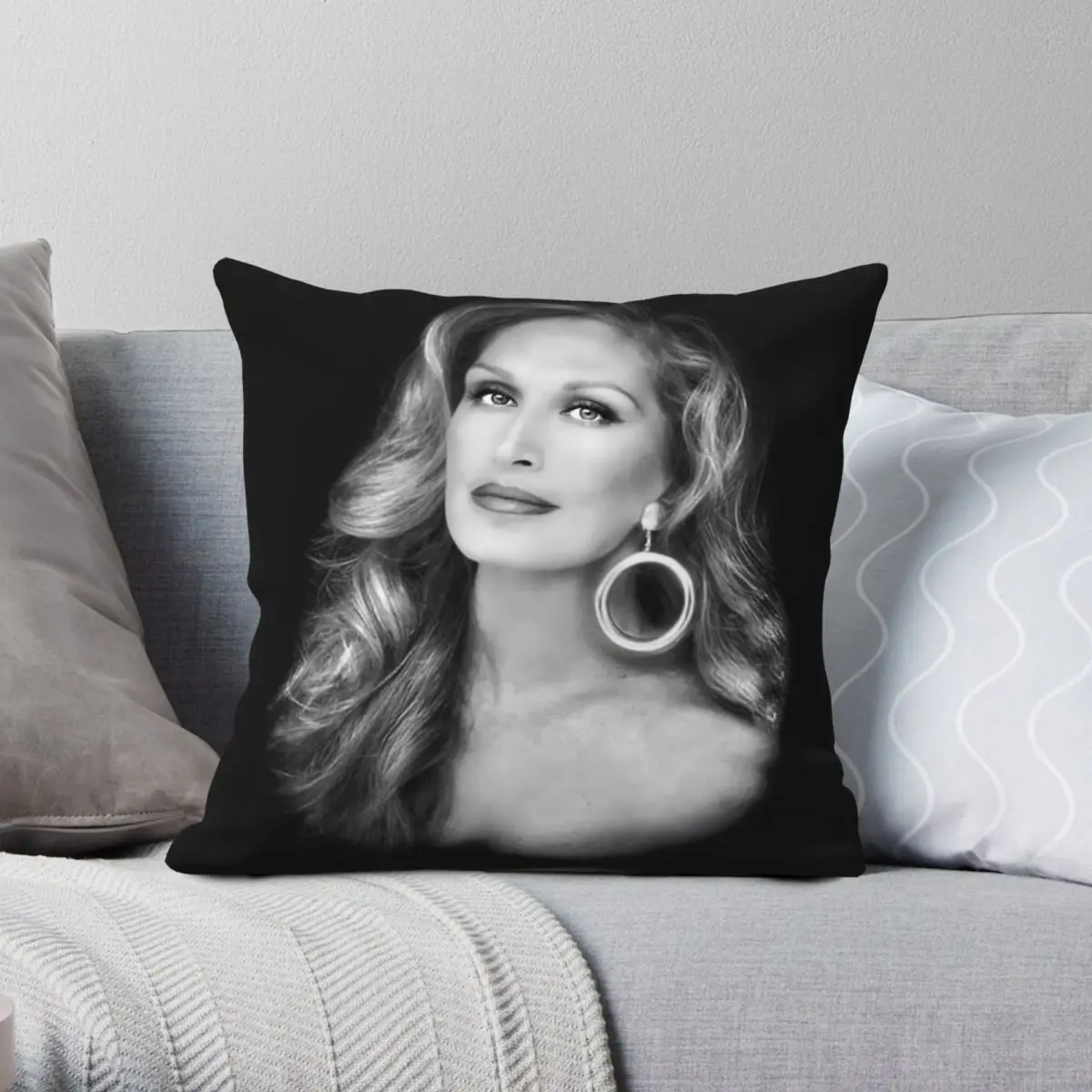 Dalida Big Earrings Square Pillowcase Polyester Linen Velvet Pattern Zip Decorative Pillow Case Sofa Cushion Cover