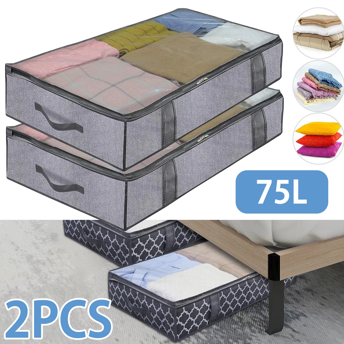 2 Stück Aufbewahrungsbeutel unter dem Bett, transparente Abdeckung, faltbar, staubdicht, für Kleidung, Steppdecke, Bettwäsche, Aufbewahrungstasche für Schränke, Schlafzimmer, 100 x 50 x 15 cm