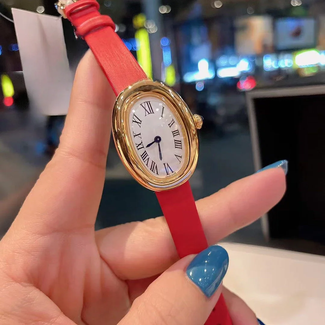 Oval bathtub quartz women's watch, vintage jewelry, women's watch, high-end wristwatch, small gold bean watch with logo