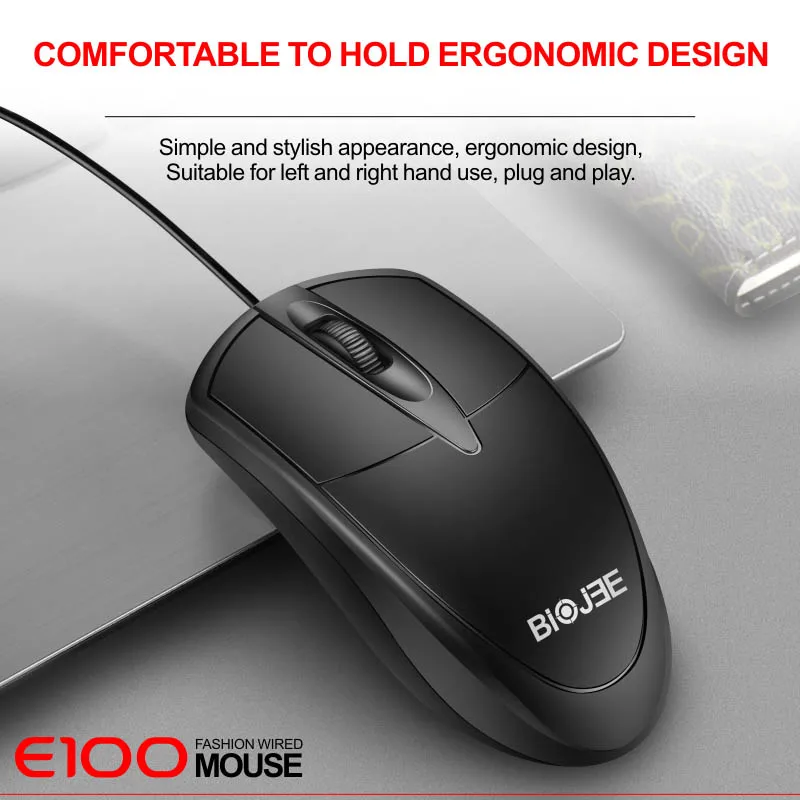 Mouse gamer com fio usb e100 mouse ergonômico mouse 1000 dpi grade roda de rolagem para laptop desktop computador acessório de jogos