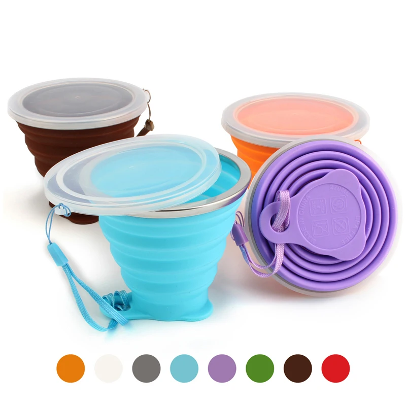 New 270ml Outdoor Silicone Folding Water Cup With Lanyard / Lid Retractable Travel Mini Coffee Cups Portable Gargle coffee cup