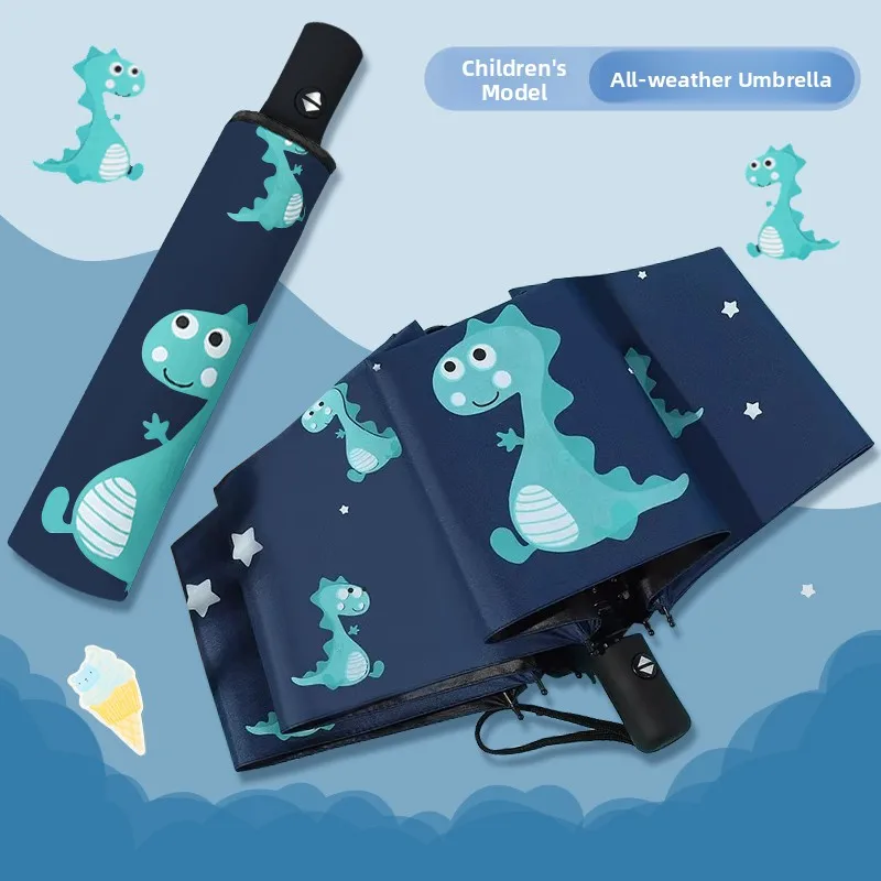 

Children's Dinosaur Umbrella Automatic One Touch Folding School Specialty Boys Elementary Students Rain Umbrella Boys' Umbrella