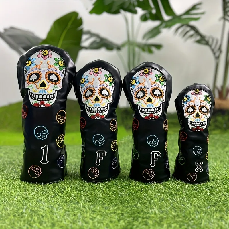 

Golf Club Head Cover - Durable Black Protective Cover with Colorful Skull and Flower Design - Scratch resistant Golf Accessories