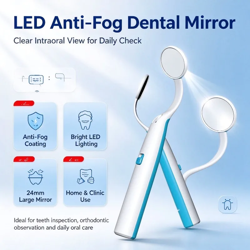 Dental LED Anti-fog Mouth Mirror with Light  Dentist Home Use Teeth Inspection Mirror Intraoral Endoscope Orthodontic Tool