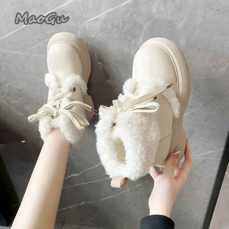 Wunderschöne, warme, kurze Stiefel in Beige, mit dicker Sohle und weichem Innenfutter, für Damen, bequeme Winterstiefel, Größe 35–40, Damenstiefel.