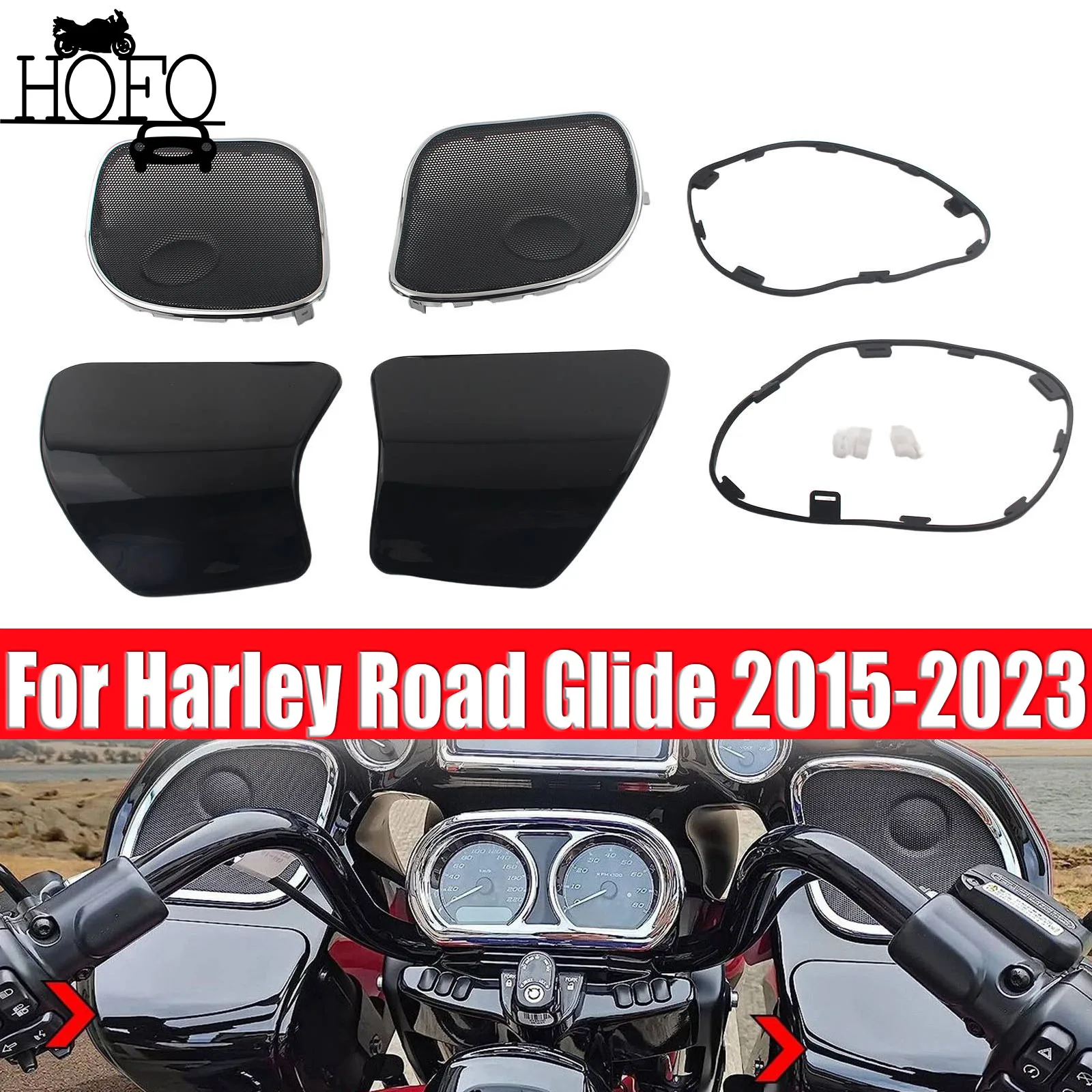 

For Harley Road Glide 2015-2023 Motorbike Front Fairing Speaker Grilles Mesh Cover