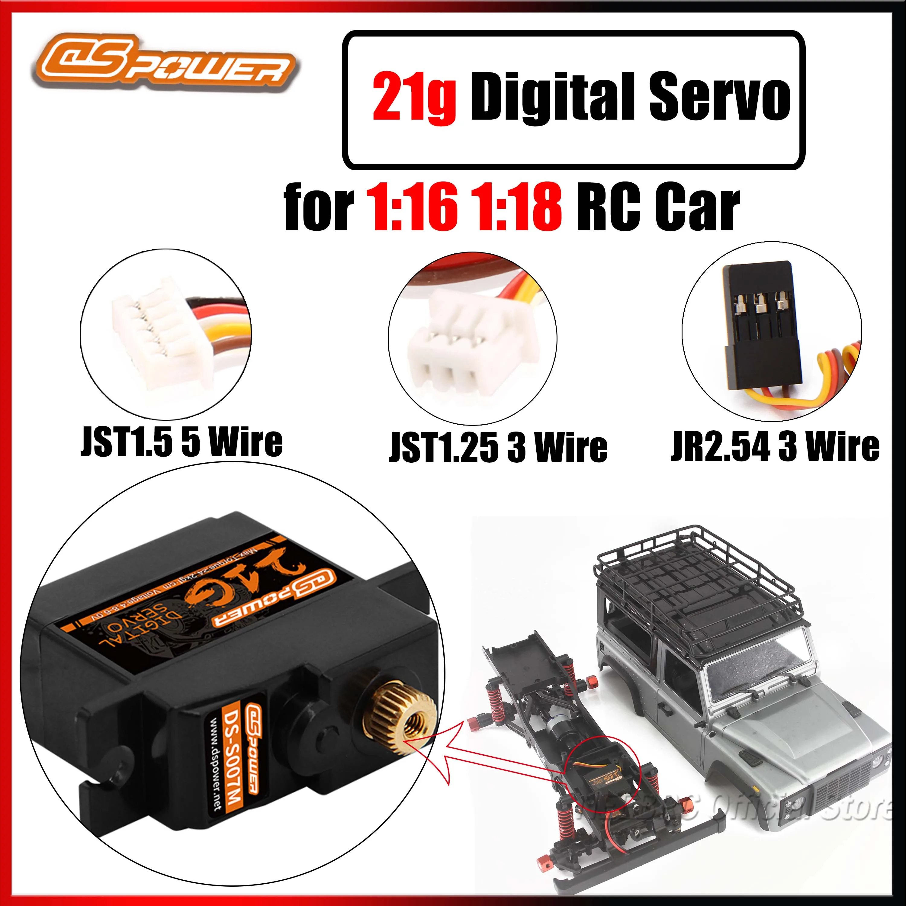 

DSpower 21g Metal Gear Digital Standard Servo JR2.54/JST1.25/JST1.5 Plug Motor for RC Robot 1/18 1/16 Truck Car Boat Plane Toy