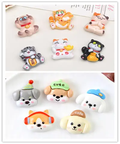 Kawaii Cartoon Animals Cat Dog Resin Flatback Cabochon Charm DIY Jewelry Crafts Decoration Scrapbook Accessories