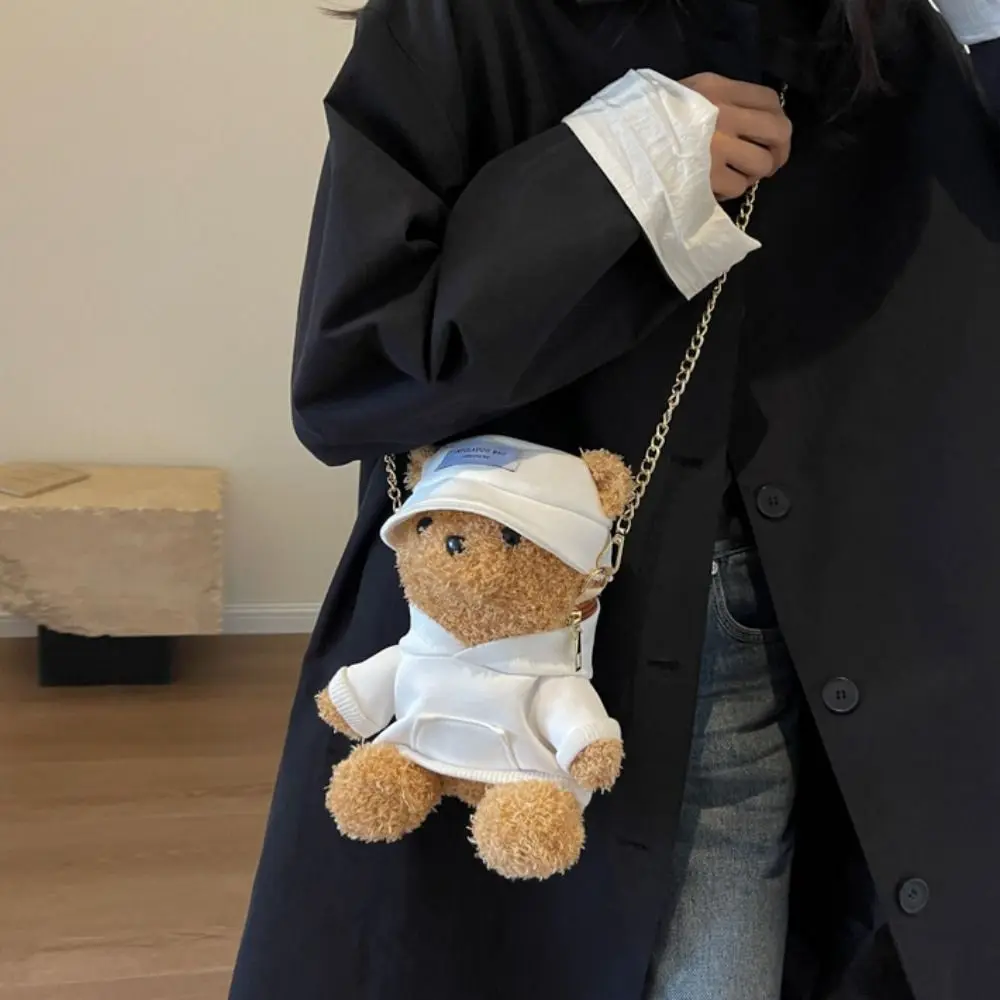 Chain Strap Crossbody Bag Mini Bear Shoulder Bag Bear Kawaii Bear Crossbody Bag Novelty Cartoon Bear Fluffy Handbag Girls