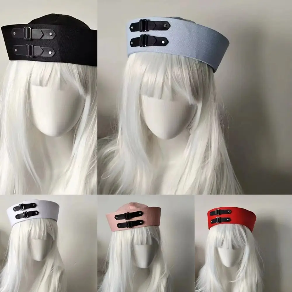 New Y2K Black Leather Buckle Sailor Hat Chain PU Vintage Beret Versatile Gift Sweet Captain Hat Festival Wear