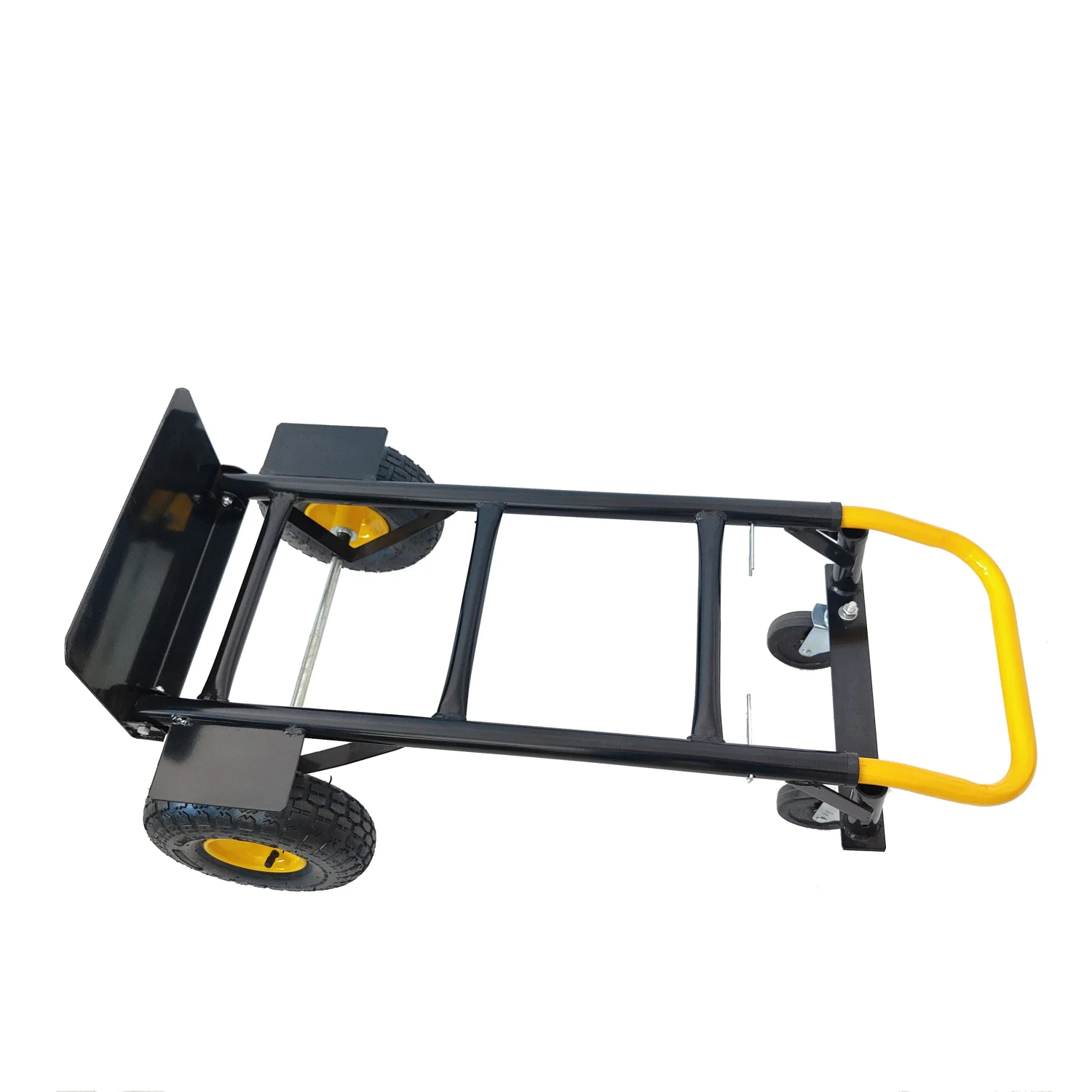 HT1002BK-YL Hand Truck Dual Purpose 2 Wheel Dolly Cart and 4 Wheel Push Cart with Swivel Wheels 330 Lbs Capacity Heavy Duty Plat