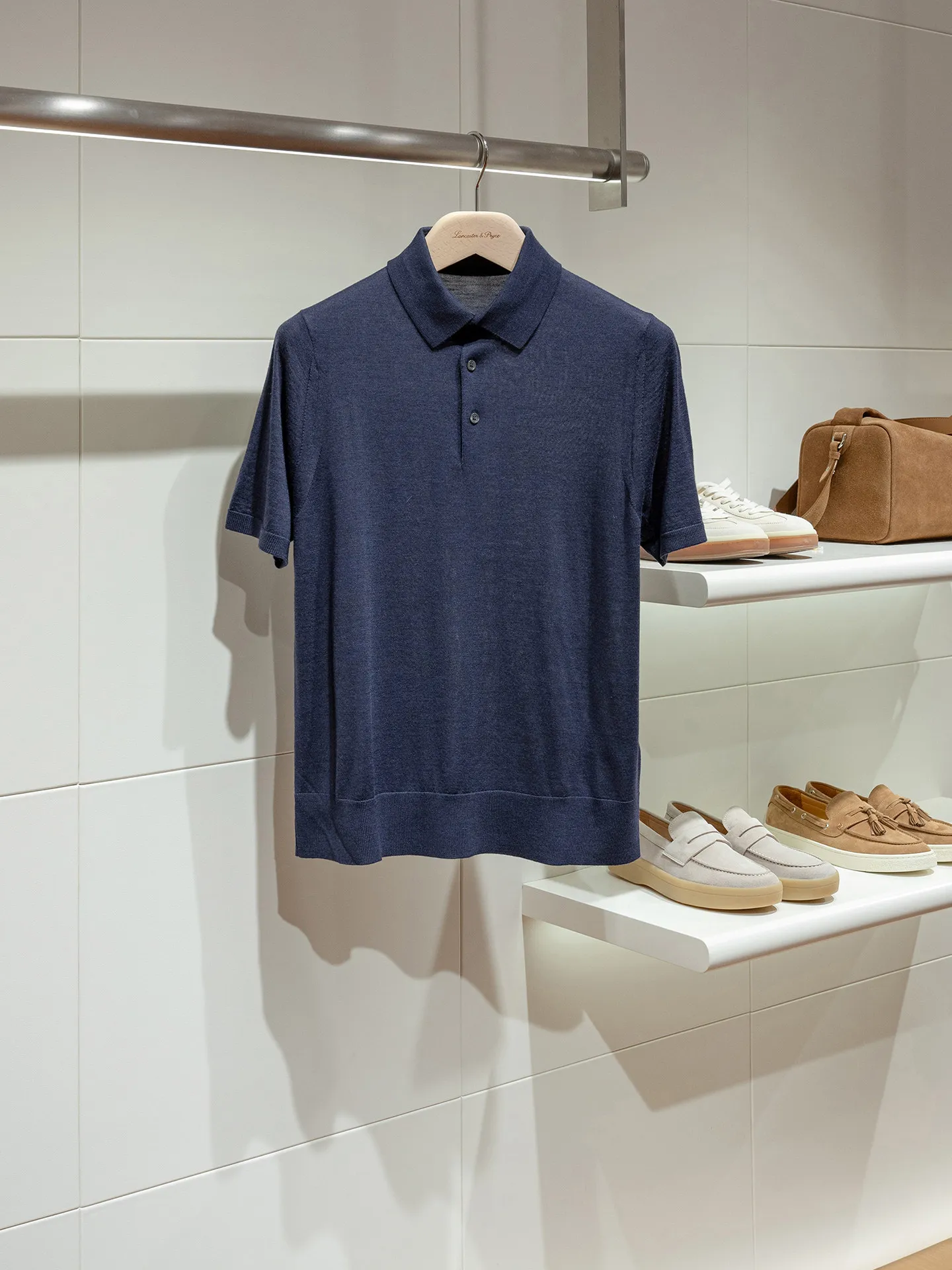 100% Worsted Wool Knitted Lapel Short Sleeve Polo Shirt