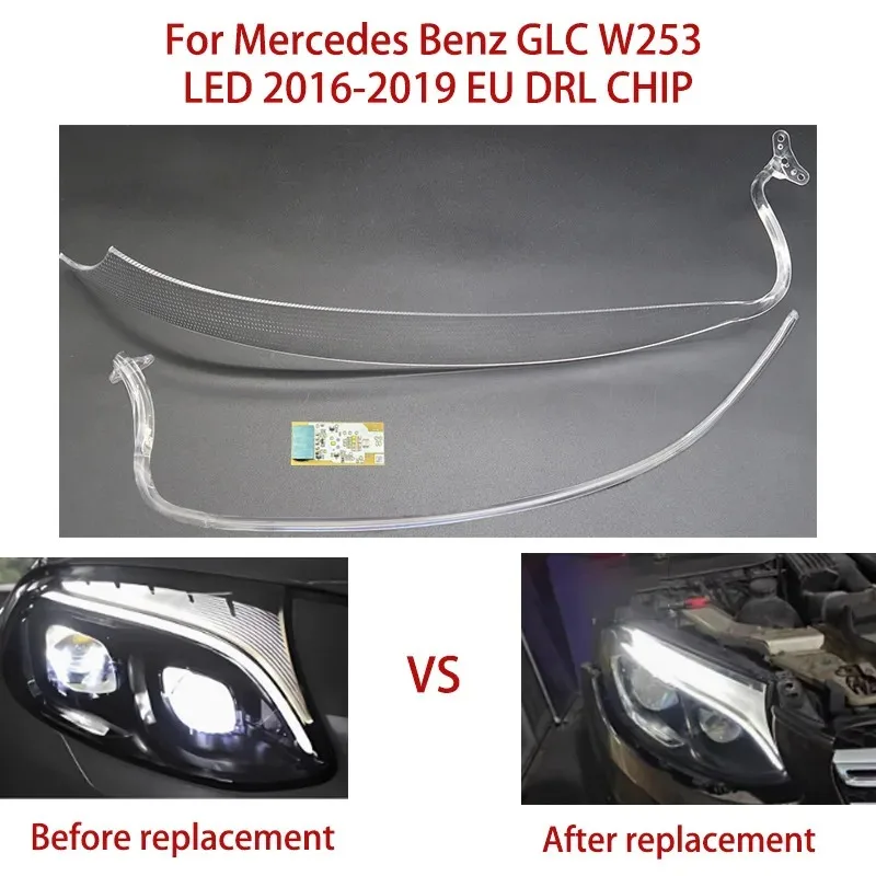 Car Headlight DRL Board Chip For Mercedes-Benz GLC W253 2016-2019 LED Acrylic Tube European Version Angel Eye Light Guide Strip