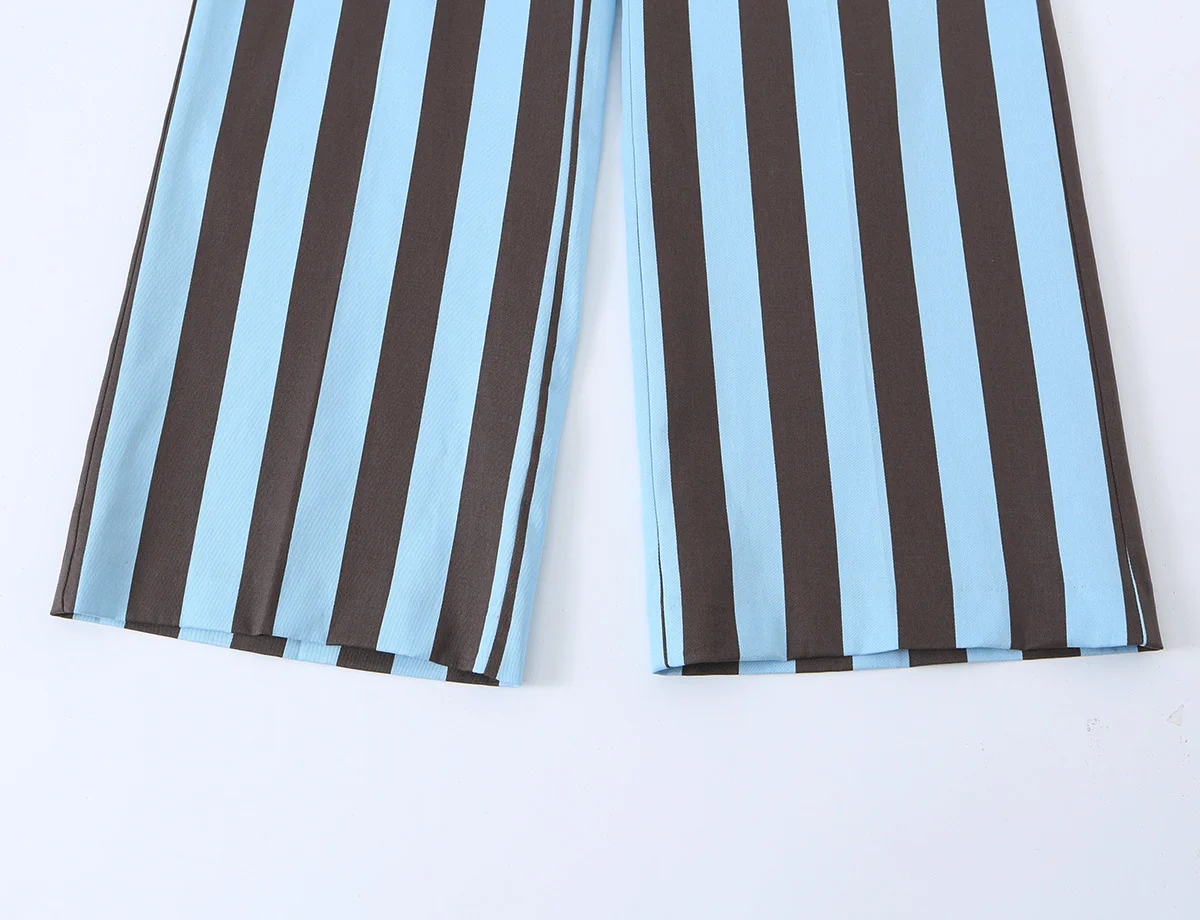 TFMLN Damen Gestreiftes Set Schickes Ärmelloses Oberteil mit Froschknöpfen Gerade Hose Lässige Einreihige Schlanke Bluse Damen-Outfit Neu – Detail 16