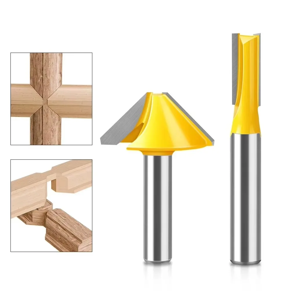 

2pcs 8mm 12mm 1/2 " Shank Flat Bottom V-shaped Router Bit Straight Router Bit Woodworking Milling Router Bits
