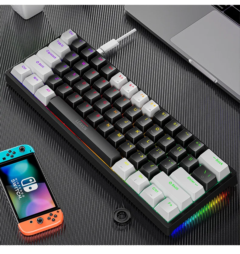 LEAVEN K620 Mini 60% Wired RGB Gaming Keyboard 61 Keys Compact Mechanical Keyboard with Customized Switches Keyboard Printed Cir