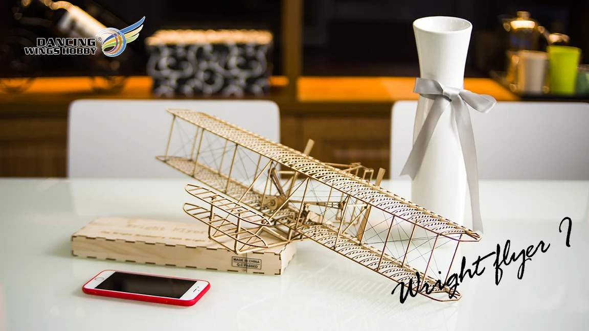 Real Hawk Wright Brothers Flyer im Maßstab 1:24, Flugzeug, Holz, massiv, DIY-Montagemodell-Set, Holzspielzeug, Ornamente, Kindergeschenke – Detail 9