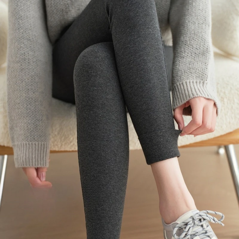 New Autumn Winter Kint Fleece Leggings Women's High Waist Black Outwear Tall Female Warm Thick Velvet Leggings for Women Pants