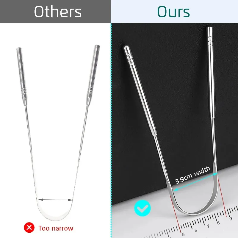 Raspador de lengua de acero inoxidable, limpiador de lengua profesional para eliminar el revestimiento de la lengua, herramienta de cuidado bucal, 3 uds.