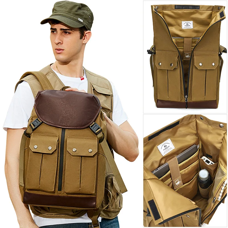 Retro style computer bag men's large capacity schoolbag men's trendy travel backpack Oxford cloth waterproof backpack