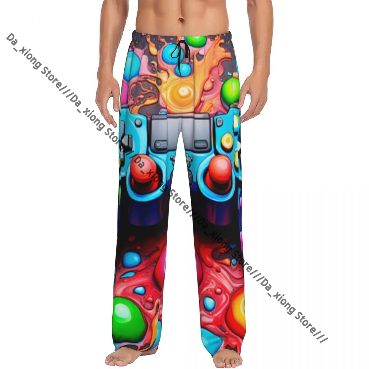 

Men's Casual Pajama Sleeping Pants Gamepad And Colorful Splashes Background Lounge Loose Trousers Comfortable Nightwear