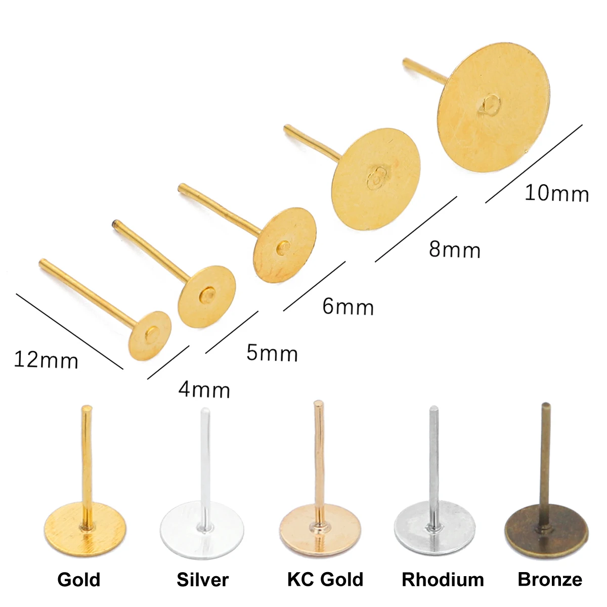 4mm 5mm 6mm 8mm 10mm Iron Gold/Rhodium/silver Earring Settings Blank Round Base Studs For DIY Earring Making Finding