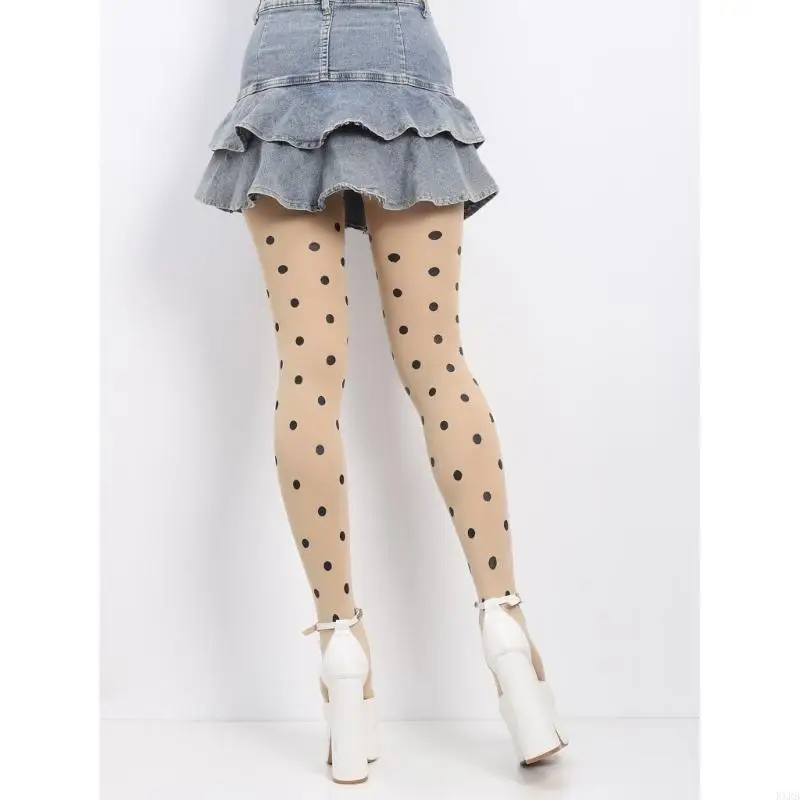 

KXRB Vintage Dot Patterned Opaque Stockings Pantyhose for Women Japanese JK Girl Sexy Silky Footed Tights Thin Hosiery