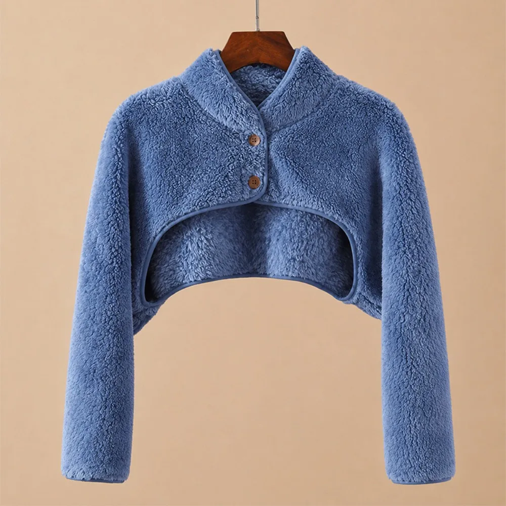 New Fleece Lined Shoulder Warmer Thickened Soft Fleece Shoulder Cape Warm Long Sleeve Women's Shawl Autumn Winter