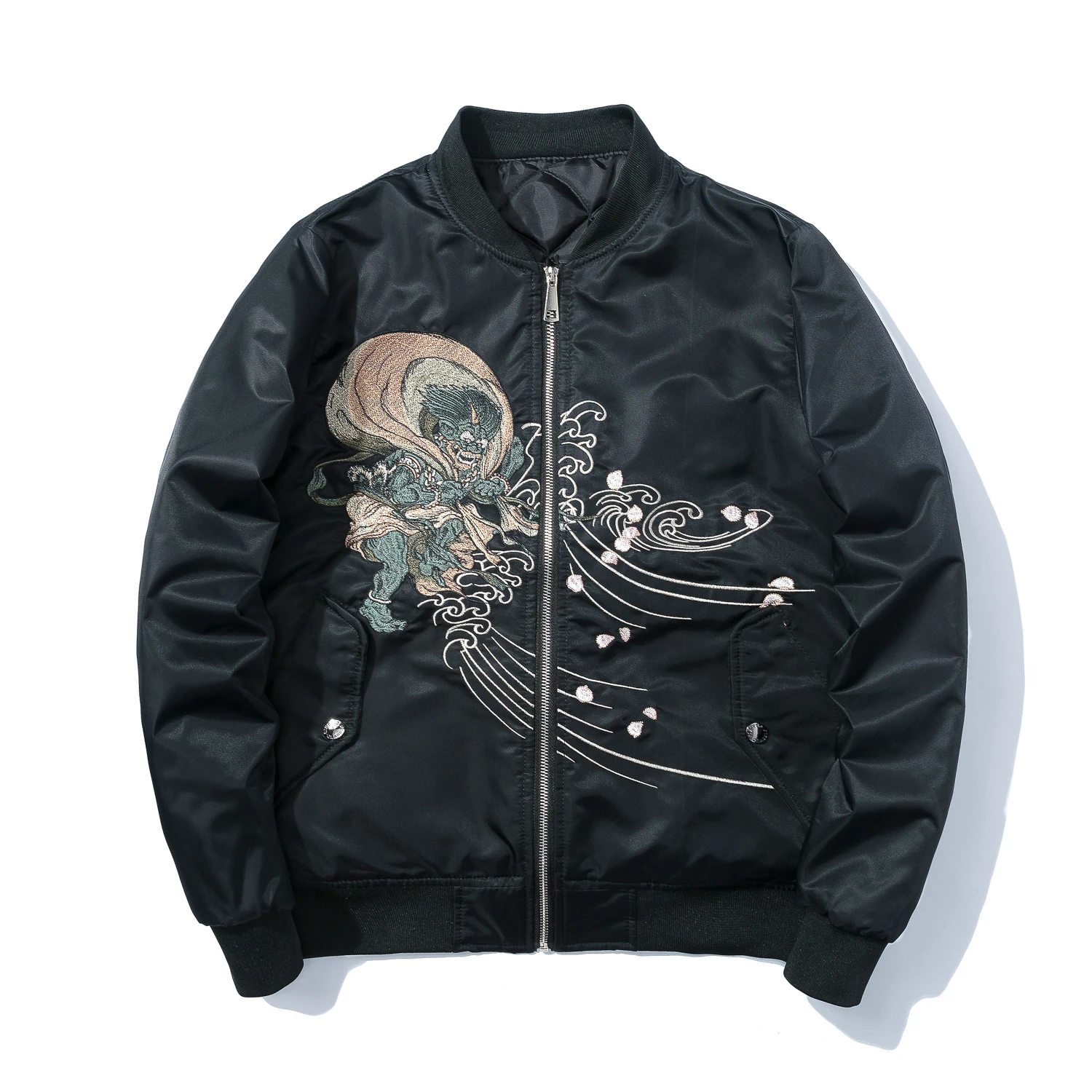 

New Sli Embroidered Jaet Retro Trendy Men's Baseball irt Couple's Sle Youthful Polyester Fiber Long Sve Zipper C...