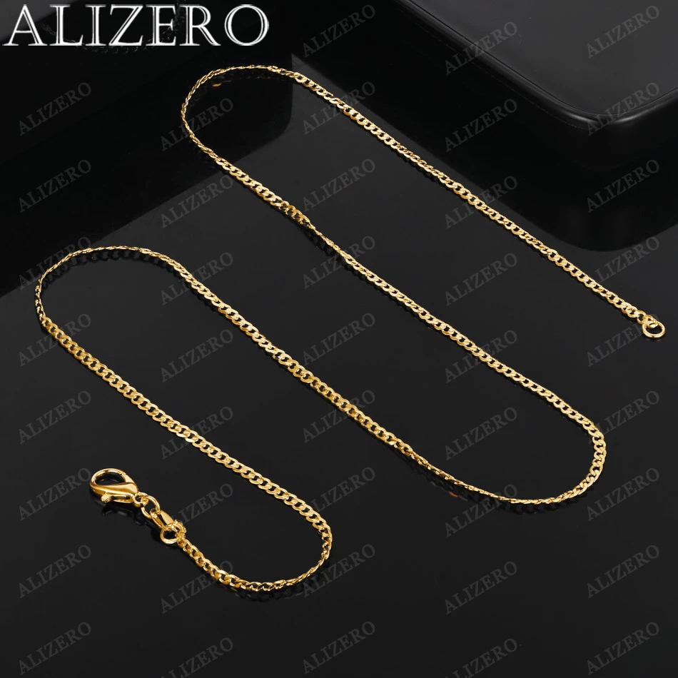 ALIZERO, exquisitos collares de cadena plana de oro de 18 quilates de 2mm, 16/18/20/22/24/26/28/30 pulgadas, joyería fina de moda para hombres y mujeres, venta al por mayor