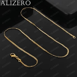 ALIZERO 18K Gold Exquisite 2mm Flat Chain Necklaces 16/18/20/22/24/26/28/30 Inches Women Men Fashion Fine Jewelry Wholesale