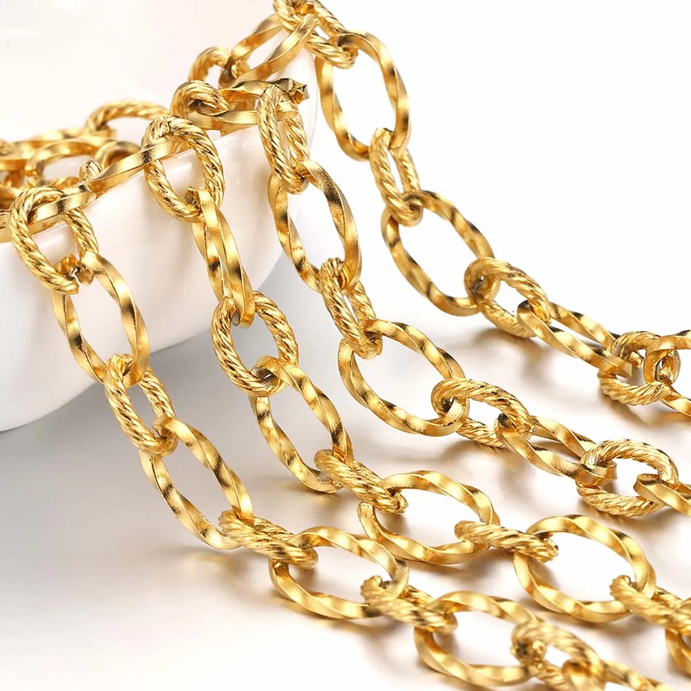 Chaîne de câble épaisse en métal gaufré en acier inoxydable de 1 mètre, pour bricolage, collier, Bracelet, fournitures de fabrication de bijoux