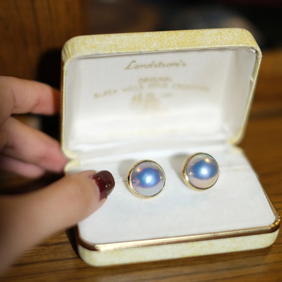 Luxury Women's Natural 15-16mm Sea Water Marble Pearl Aurora Colorful Starry Sky Blue 925S Earnail Earrings Premium