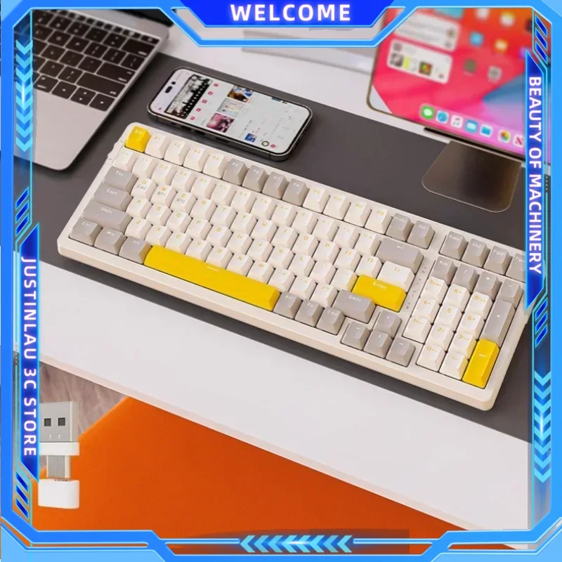 1Pcs Wireless Mechanical Keyboard,100keys Red Switch Keypad for Laptop Computer 98layout hot swap BT5.0 2.4G Bluetooth