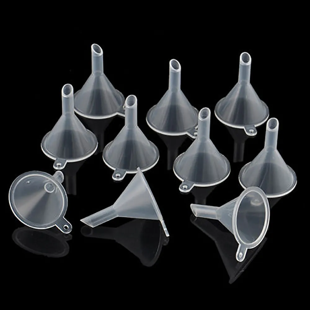 

10pcs Mini Plastic Transparent Small Funnels For Perfume Diffuser Juice Dropper Bottles Liquid Essential Oil Lab Filling Tools