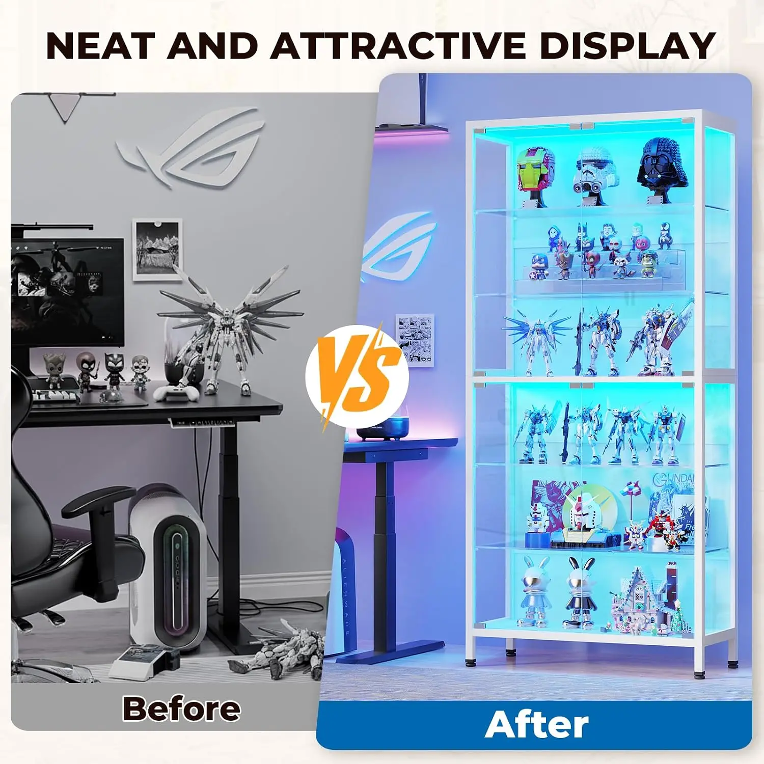 71.2" 6-Tier Glass Door Display Cabinet for Collectibles Storage, Customized
