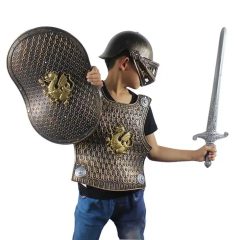 4pcs/set Kid Size Hero Knight/Gladiator Warrior Suit Armor Shield Sword Cosplay Accessories Parties Conventions Costume Props
