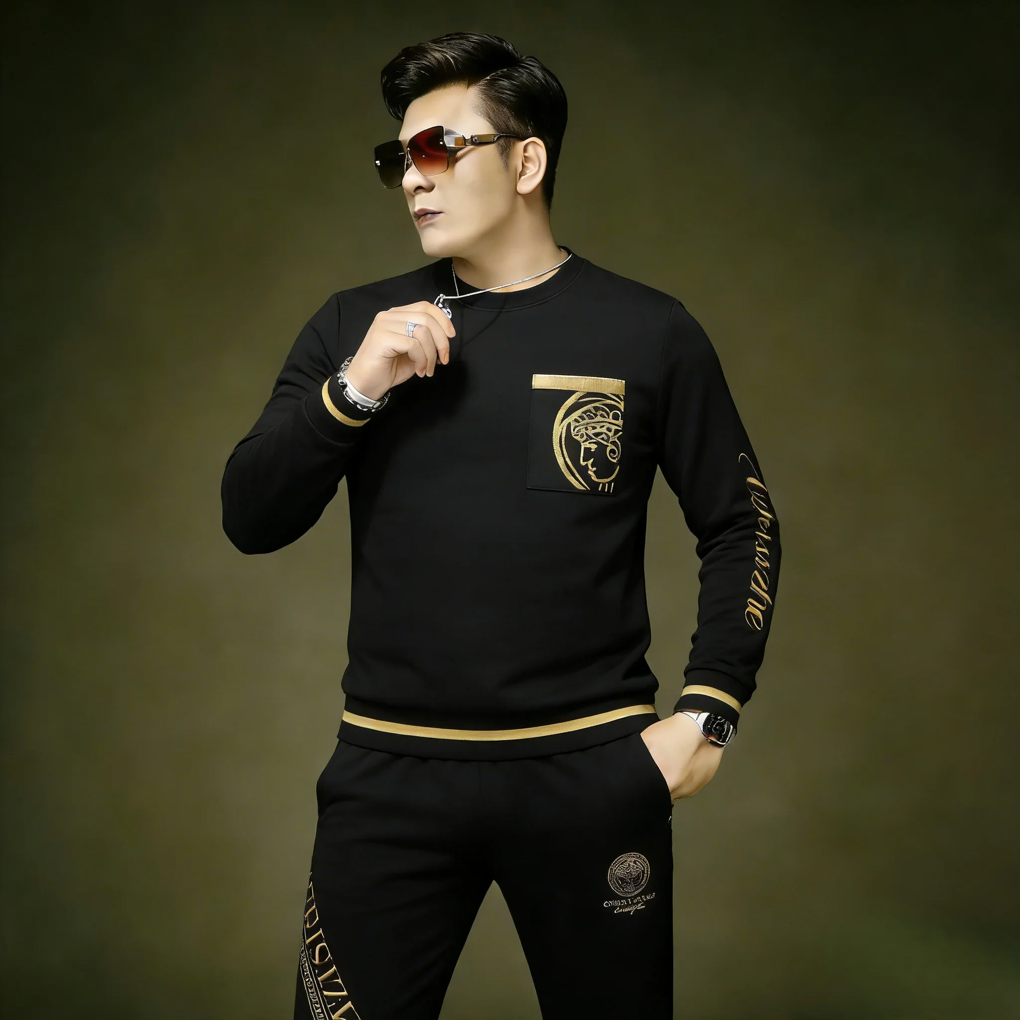 

Luxury round Ne Long Sve Sweatirt Set Men's Slim Fit Hoodie Two Piece Set Embroidered Lettering Comfortable Cotton Blend