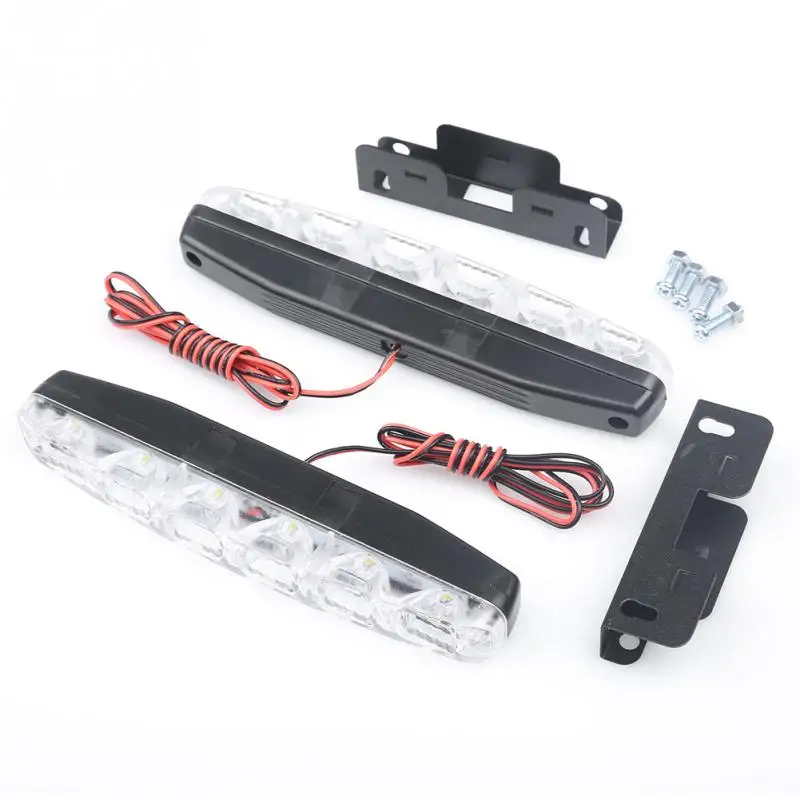 2Pcs Universal 6LED White Daytime Running Light 12V 6000K Super Bright Harpoon DRL Driving Safety Lamp