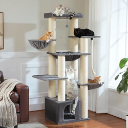 Large Cat Tree for Big Cats Robust Cat Tower with Several Levels Cat House Climbing Tree with Hammock 11 Sisal Posts Large Perch