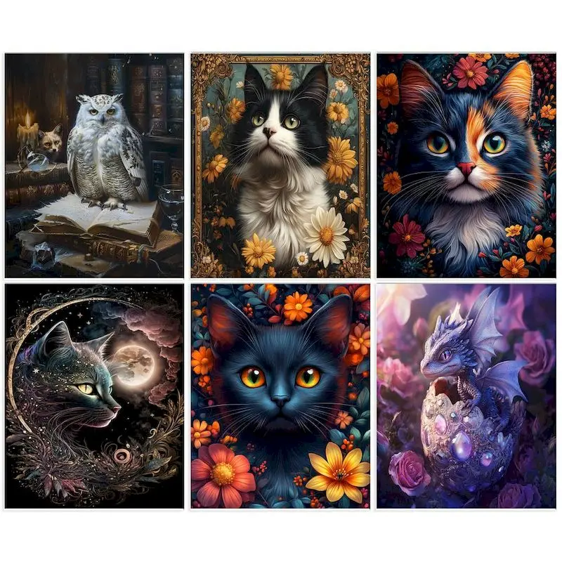 GATYZTORY Paint By Number Canvas Painting Kits Coloring Animals Cat DIY Picture Of Coloring By Numbers Kill Time Home Decoration
