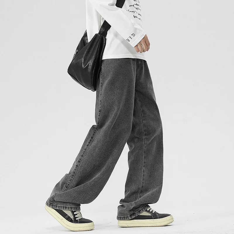 2026 Summer New Men Loose Straight Leg Denim Pants Male Classic Solid Versatile Jeans Korean Wide Leg Casual Trousers