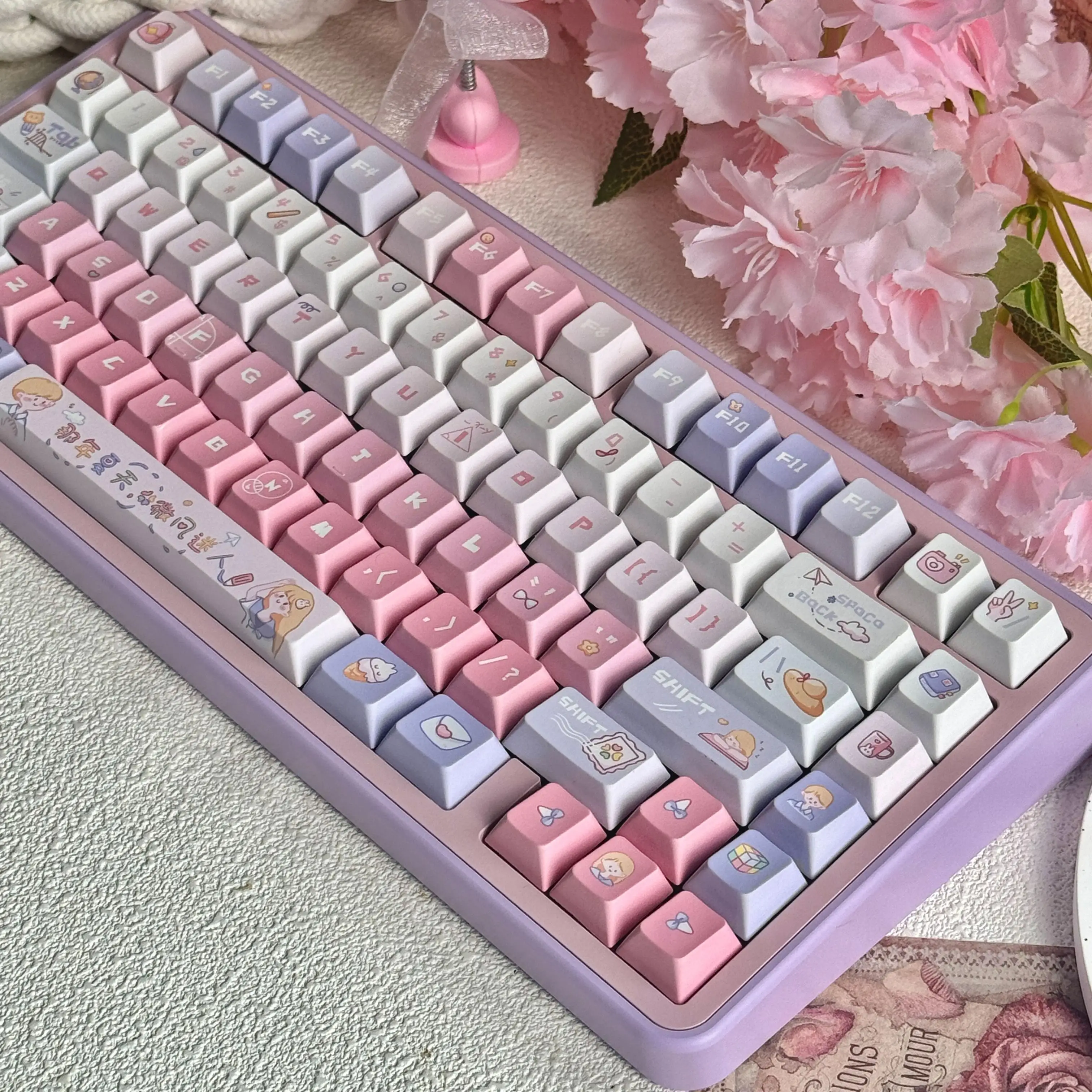 120 Keys Cute Keycaps Pink Keyboard Key Cute PBT Moa/Cherry Profile Gaming Key Caps for Mechanical Keyboard Accessories