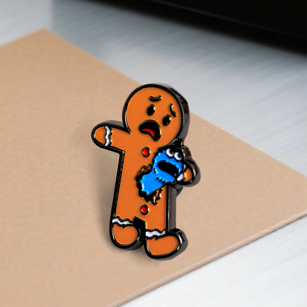Kawaii Gingerbread Man Cookie Monster Brooch Funny Creativity Shaped Badges Cartoon Anime Peripheral Enamel Pin Collar Jewelry - view 4